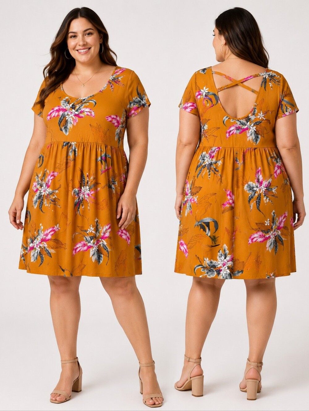 Torrid Brand Summer Dress or Beach Cover-up Orange Floral 97% Rayon XXL